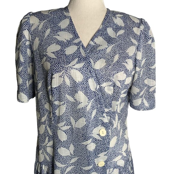 Vintage 80s D'Allairds Button Front Dress 10 Floral Short Sleeve Wrap Midi - Picture 2 of 6